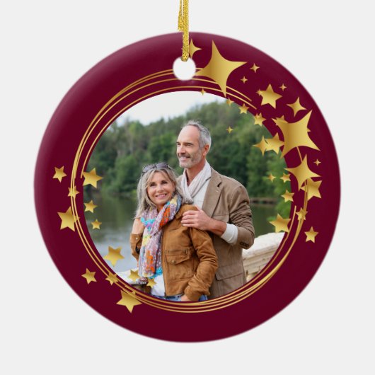 40e Ruby Wedding Jubileum Foto Gold Stars Keramisch Ornament (Achterkant)