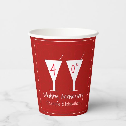 40e Ruby Wedding Jubileum glasontwerp Papieren Bekers (Achterkant)