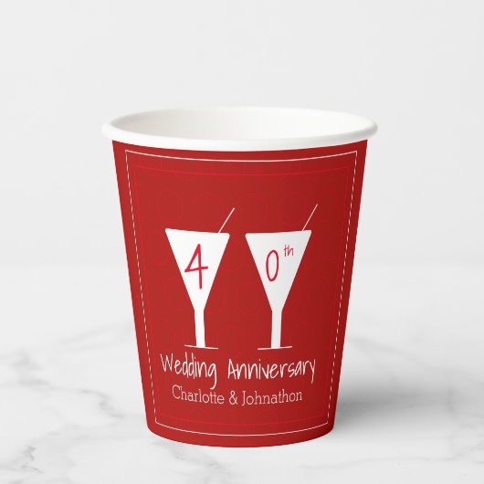 40e Ruby Wedding Jubileum glasontwerp Papieren Bekers (Voorkant)