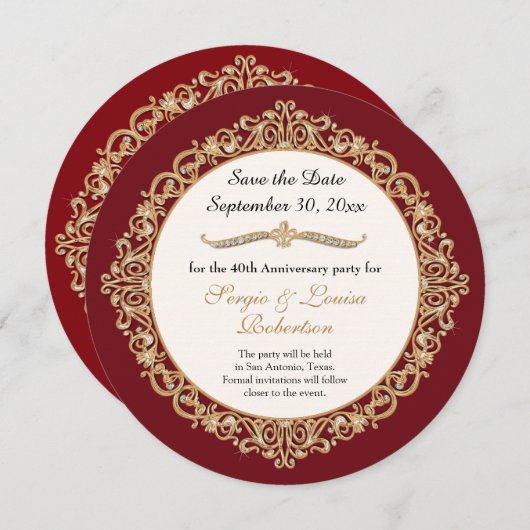 40e Ruby Wedding Jubileum Gold Save the Date I Kaart (Voorkant / Achterkant)