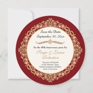 40e Ruby Wedding Jubileum Gold Save the Date I Kaart