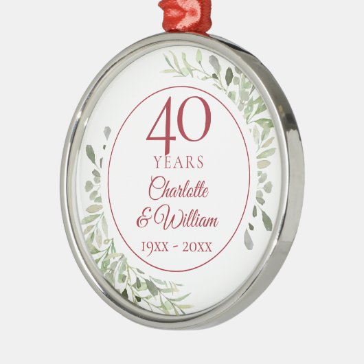 40e Ruby Wedding Jubileum Greenery Metalen Ornament (Links)