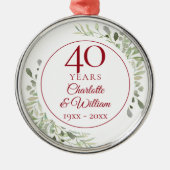 40e Ruby Wedding Jubileum Greenery Metalen Ornament (Voorkant)