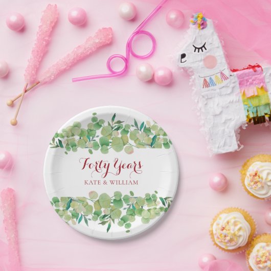 40e Ruby Wedding Jubileum Greenery Papieren Bordje (Feest)