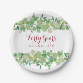 40e Ruby Wedding Jubileum Greenery Papieren Bordje (Voorkant)