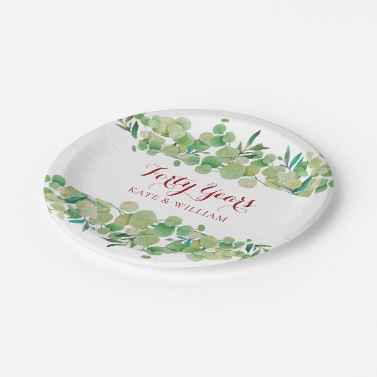 40e Ruby Wedding Jubileum Greenery Papieren Bordje (Gekanteld)