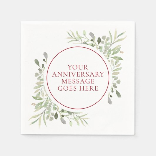 40e Ruby Wedding Jubileum Greenery Waterverf Servet (Voorkant)