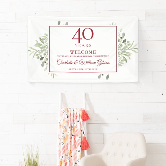 40e Ruby Wedding Jubileum Greenery Welkom Spandoek (Insitu)