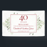 40e Ruby Wedding Jubileum Greenery Welkom Spandoek<br><div class="desc">Met de fijne tuingrienery van de zachte waterverf kan dit chic botanical 40th bruiloft verjaardagsontwerp gepersonaliseerd worden met uw speciale verjaardagsfeestelijke welkomstinformatie in elegant ruby red text. Ontworpen door: Thisnotme©</div>