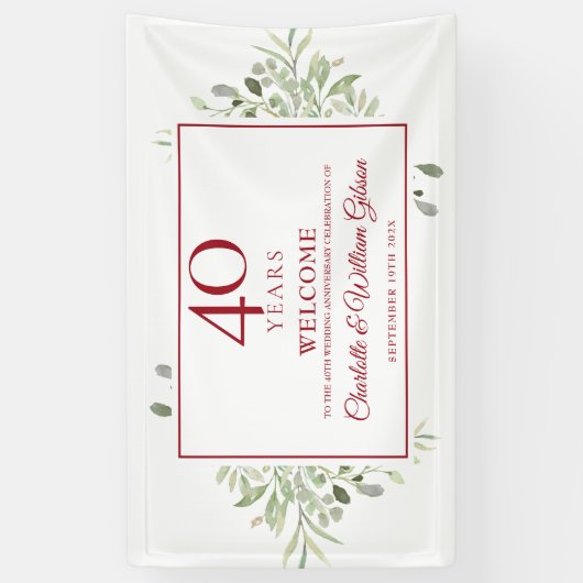 40e Ruby Wedding Jubileum Greenery Welkom Spandoek (Verticaal)