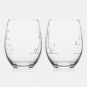 40e Ruby Wedding Jubileum Line Art Paar Wijnglas Zonder Voet (Links)