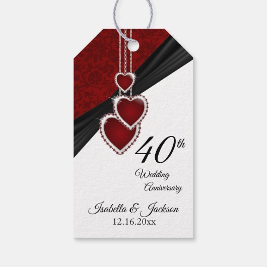 40e Ruby Wedding Jubileum Medium Gift Bag Cadeaulabel (Achterkant)