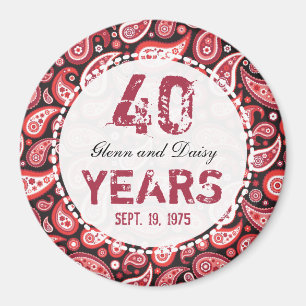 40e Ruby Wedding Jubileum Paisley Pattern Magneet