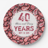 40e Ruby Wedding Jubileum Paisley Pattern Papieren Bordje (Voorkant)