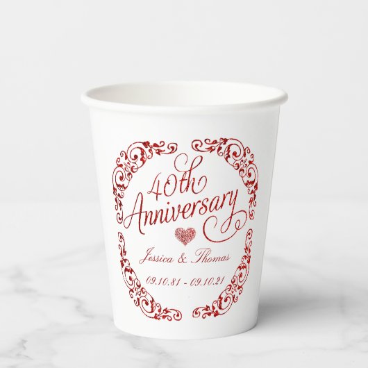 40e Ruby Wedding Jubileum Papieren Bekers (Achterkant)