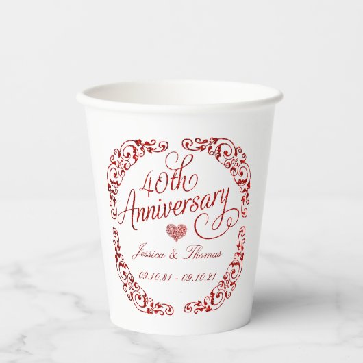 40e Ruby Wedding Jubileum Papieren Bekers (Voorkant)