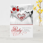 40e Ruby Wedding Jubileum Red Heart Kaart (Gele Bloem)