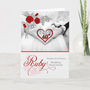 40e Ruby Wedding Jubileum Red Heart Kaart