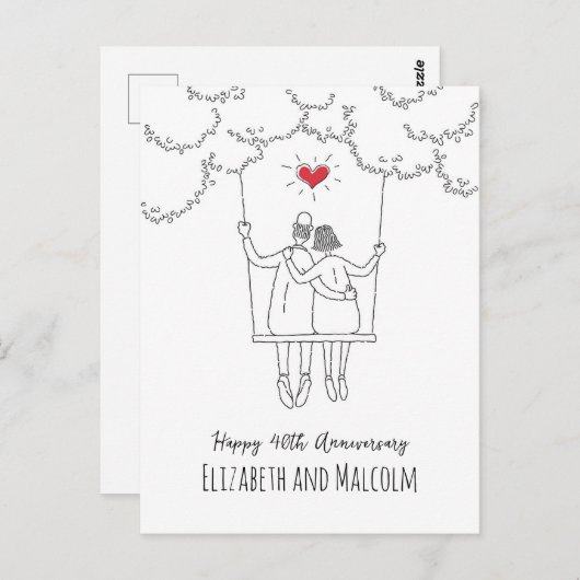 40e Ruby Wedding Jubileum Red Heart Swing Briefkaart (Voorkant / Achterkant)