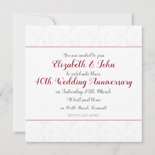 40e Ruby Wedding Jubileum Red roos uitnodiging (Achterkant)