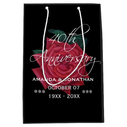 40e Ruby Wedding Jubileum Red Rose Medium Cadeauzakje (Voorkant)