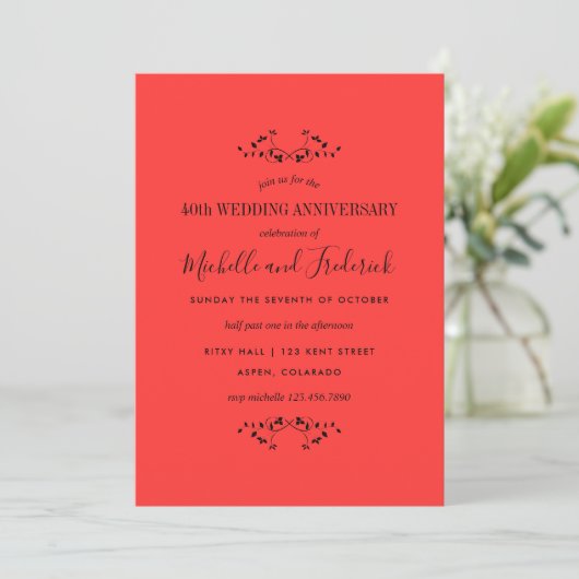 40e Ruby Wedding Jubileum Red Rose-uitnodiging Kaart (Staand voorkant)