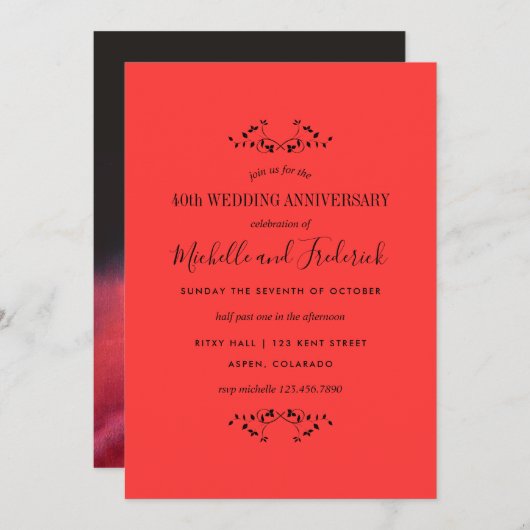 40e Ruby Wedding Jubileum Red Rose-uitnodiging Kaart (Voorkant / Achterkant)