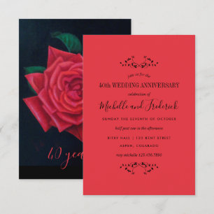 40e Ruby Wedding Jubileum Red Rose-uitnodiging Kaart