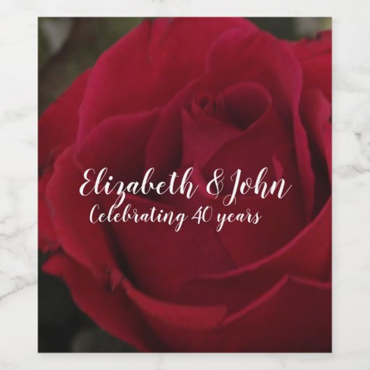 40e Ruby Wedding Jubileum Red Rose Wijn Etiket (Enkel label)