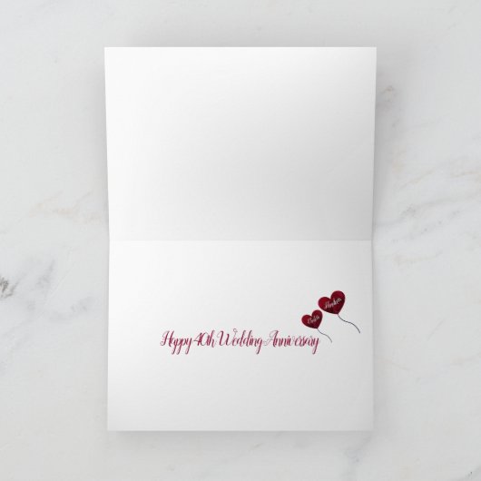 40e Ruby Wedding Jubileum rode ballon Kaart (Binnen)