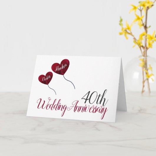 40e Ruby Wedding Jubileum rode ballon Kaart (Gele Bloem)