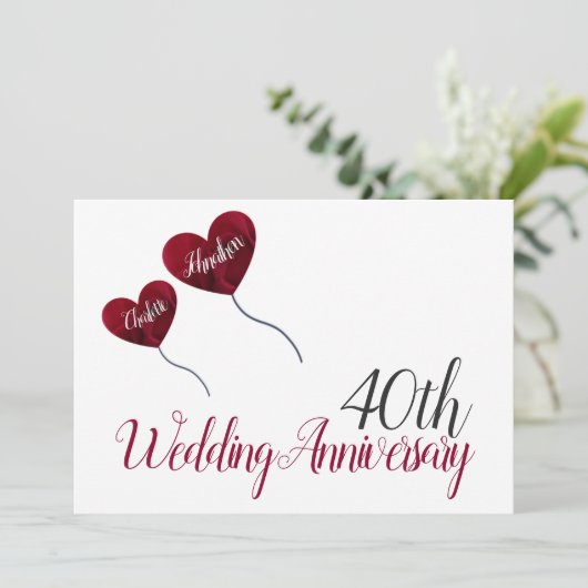 40e Ruby Wedding Jubileum rode hartballon Kaart (Staand voorkant)