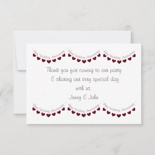 40e Ruby Wedding Jubileum rode hartslag Bedankkaart (Achterkant)