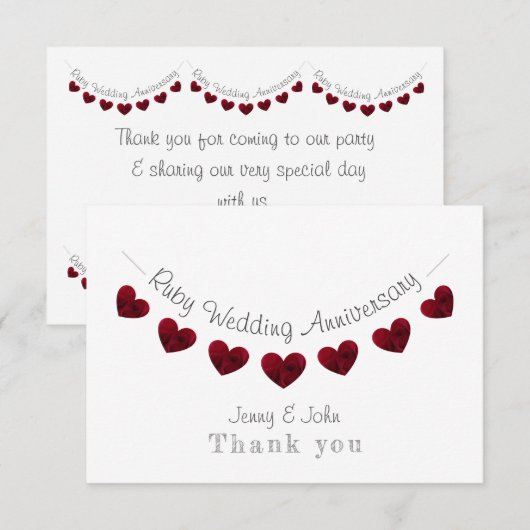40e Ruby Wedding Jubileum rode hartslag Bedankkaart (Voorkant / Achterkant)