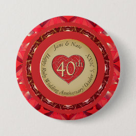 40e Ruby Wedding Jubileum Ronde Button 7,6 Cm