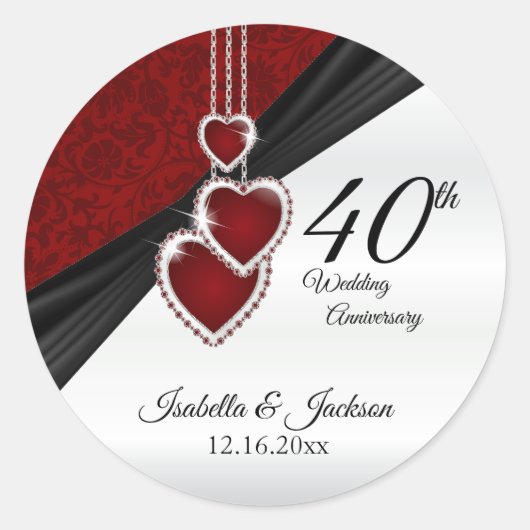 40e Ruby Wedding Jubileum Ronde Sticker (Voorkant)