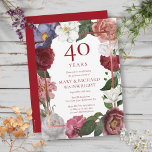 40e Ruby Wedding Jubileum Roos Garden Kaart<br><div class="desc">Met decoratieve rozen uit het land die over een faux ruby folie lijst lopen dat je persoonlijke huwelijksfeestelijke details en de namen van het gelukkige paar in klassieke ruby red text insluit. Ontworpen door: Thisnotme©</div>