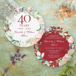 40e Ruby Wedding Jubileum Rozen Garland Kaart<br><div class="desc">Deze botanische uitnodiging voor de 40ste bruiloft met een delicate waterverf bloemperkool,  kan gepersonaliseerd worden met je speciale informatie over de verjaardag van de bruidsschat. Op de achterzijde staat een matchende bloemkool die je jubileumdata in elegante witte tekst op een rode achtergrond ziet. Ontworpen door: Thisnotme©</div>