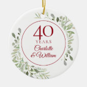 40e Ruby Wedding Jubileum Waterverf Greenery Keramisch Ornament (Voorkant)