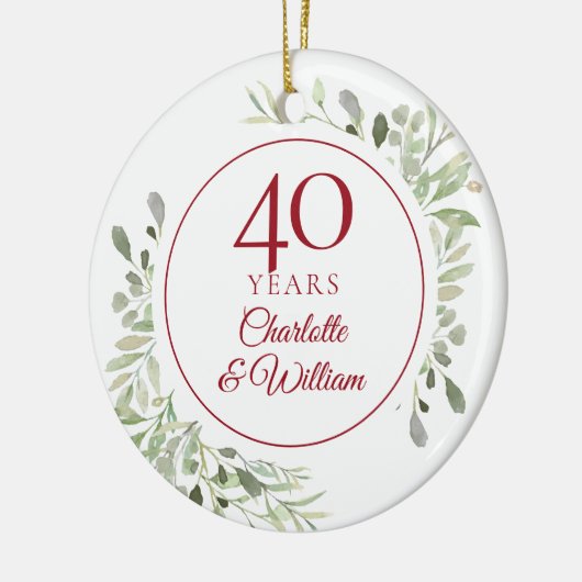 40e Ruby Wedding Jubileum Waterverf Greenery Keramisch Ornament (Links)