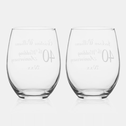 40e Ruby Wedding Jubileum Wijnglas Zonder Voet (Achterkant)