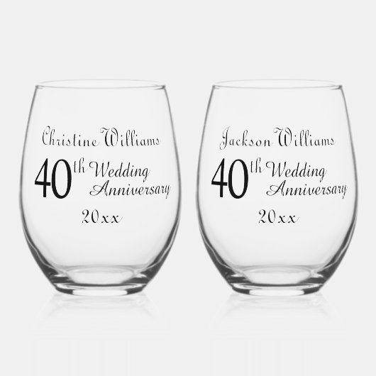 40e Ruby Wedding Jubileum Wijnglas Zonder Voet (Voorkant)