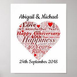 40e Ruby Wedding Jubileum Word Art Print
