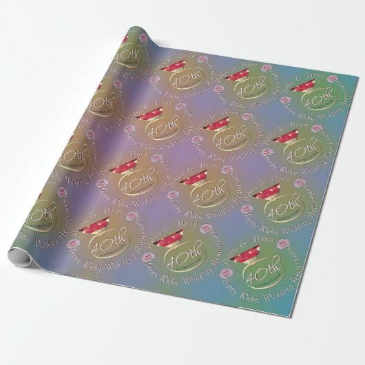 40e Ruby Wedding Jubileum Wrapping Paper Cadeaupapier (Uitgerold)