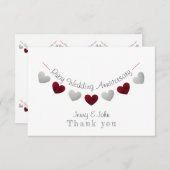 40e Ruby & Zilver Huwelijksverjaardag Bunting Bedankkaart (Voorkant / Achterkant)