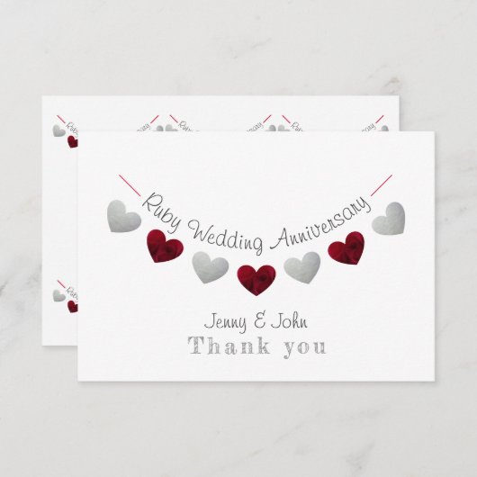 40e Ruby & Zilver Huwelijksverjaardag Bunting Bedankkaart (Voorkant / Achterkant)