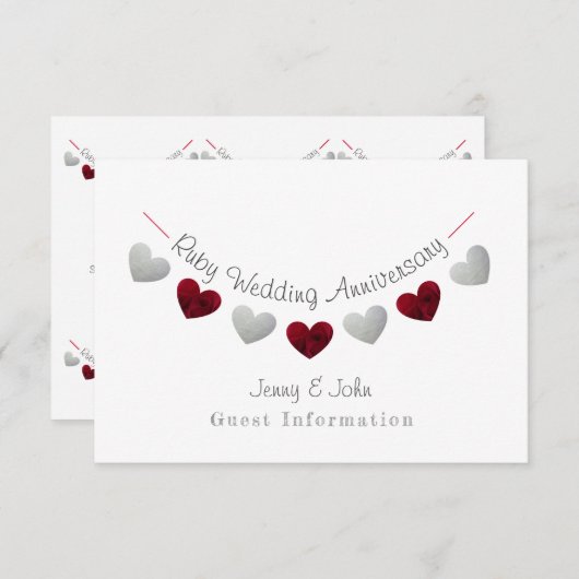 40e Ruby & Zilver Huwelijksverjaardag Bunting Informatiekaartje (Voorkant / Achterkant)