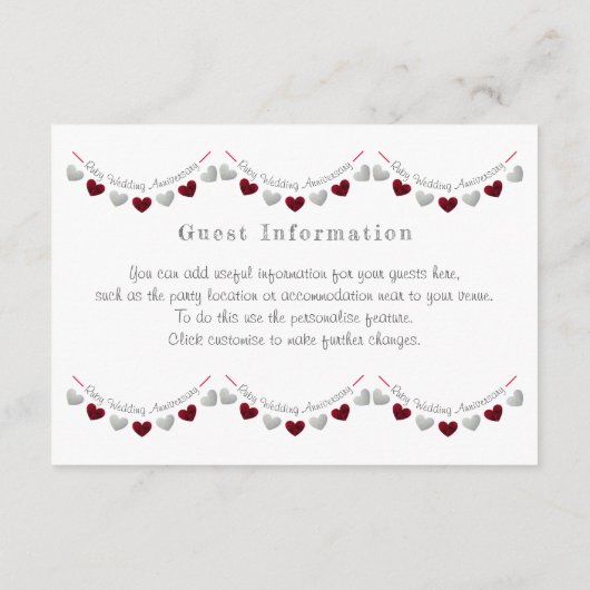 40e Ruby & Zilver Huwelijksverjaardag Bunting Informatiekaartje (Achterkant)