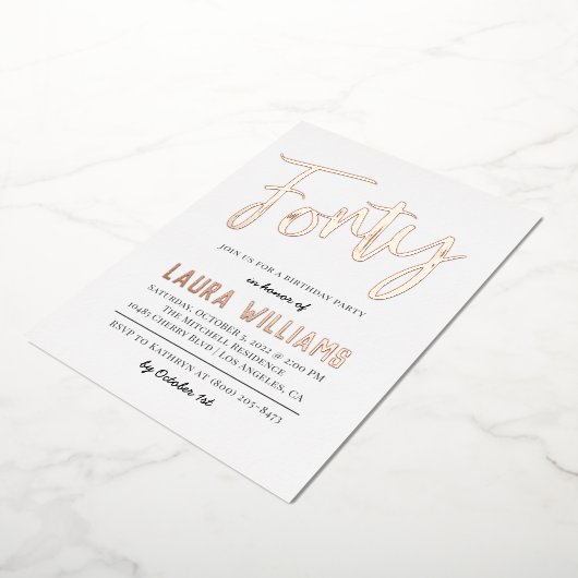 40e Script Word Birthday Folie Uitnodiging (Gedraaid)