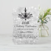 40e Silver Glam Chandelier Birthday Party Invite Kaart (Staand voorkant)